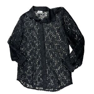 Katie Brooke Top Womens Black Long Sleeves Lace Floral Party Sunday Button Up XL